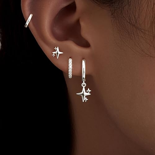 Image of Small Gold Huggie Hoop Earrings Set for Women Men Hypoallergenic 14K Plated Stack Cartilage Earrings, Sterling Silver Multiple Piercing Lightweight Mini Thin Cute Dainty Trendy Jewelry Gifts for Women