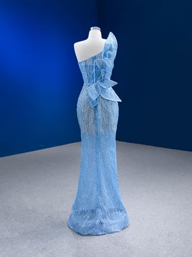 One Shoulder Mermaid Evening Dresses 3D Flowers Lace Beads Prom Dress Pageant Gown Elegant Dress2