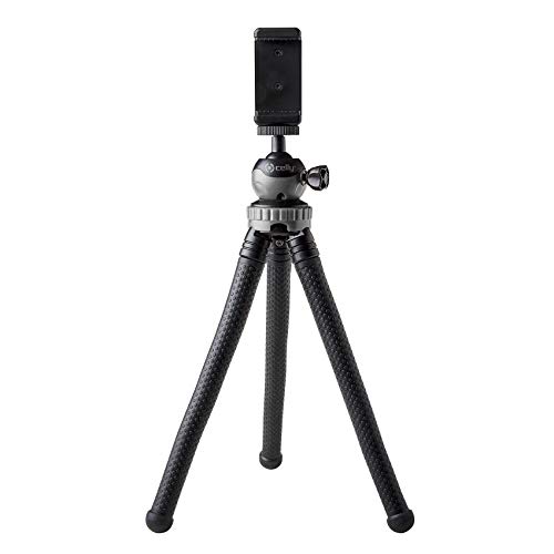 Celly Tripod 15 inch(39cm) with 360° Rotating Ball Head Tripod for DSLR Cameras and Mobile Phones, Flexible Legs with Adjustable clamp (Black) (CLICFLEXTRI)