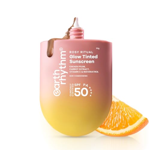 Image of Earth Rhythm Rosy Ritual Glow Tinted Sunscreen SPF 50 PA ++++ with Vitamin C,No Oxybenzone (50gm) - Almond