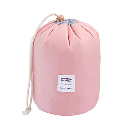 Preisvergleich Produktbild COOJA Reise Kulturbeutel Damen, Wasserdicht Rund Kosmetiktasche mit Kordelzug, Kulturtasche Waschbeutel + Mini Beutel + Transparente PVC Tasche -Pink