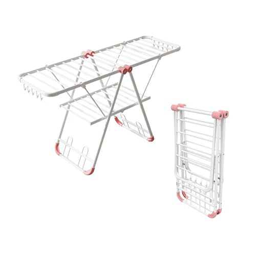 Tendedero Plegable de 2 Niveles, Ligero, de Aluminio, para secar Ropa en Interiores y Exteriores (Rosa/Blanco, 180 cm).