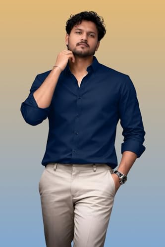 Image of Men's Casual Cotton Blend Shirt | Regular Fit | Full Sleeve | Solid Design