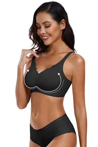 OEAK Seamless Bra Women's Without Underwire V-Neck Zero Feel Bralette Soft Push Up Padded Non-Wired Bustier Comfortable T-Shirt Bra Soft Sleep Bra