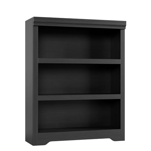 IDEALHOUSE 3-Tier Farmhouse Bookshelf, 39.4' Tall Open Bookcase with Adjustable Shelves, 31.5' Wide Wooden Display Storage Shelves with Anti-Slip Design for Home Office, Living Room, Bedroom, Black