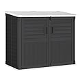 Greesum Outdoor Horizontal Storage Box, 34 Cu Ft Storage Shed,Weather-Resistant Storage Cabinet, Lockable and Waterproof, Sutiable for Trash Can, Garden Tools, Pool Supplies, Black