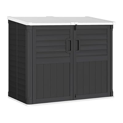 Greesum Outdoor Horizontal Storage Box, 34 Cu Ft Storage Shed,Weather-Resistant Storage Cabinet, Lockable and Waterproof, Sutiable for Trash Can, Garden Tools, Pool Supplies, Black