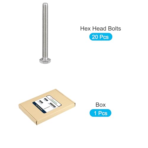 Image of METALLIXITY Hex Head Bolts (1 /4-20 x 2-1 /4 inch) 20Pcs, 304 Stainless Steel 18-8, Fully Threaded, External Hex Drive, Plain Finish, Hex Head Screw Bolt, Silver
