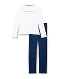 LS JERSEY SET IMPINT Tommy Hilfiger LS Jersey Set Print Juego de Pijama, White/Double Star Petrol, 14-16 Years para Niñas