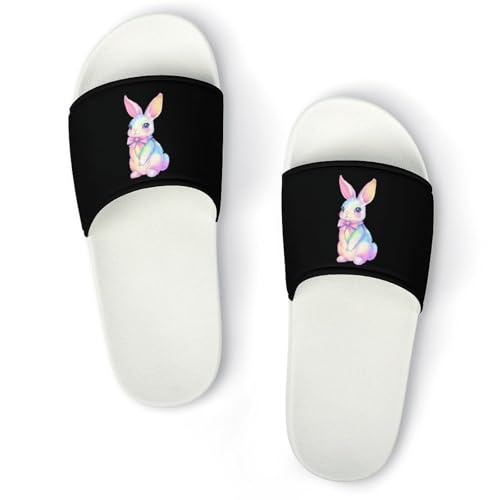 Cute Pastel Rainbow Easter Bunny House Slippers for Women Men