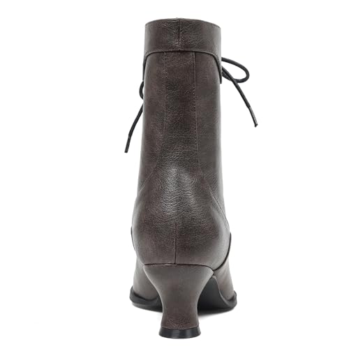 Image of Women's Victorian Ankle Boots - Mid Calf, Round Toe, Black Boots with Chunky Heel & Lace Up Detail