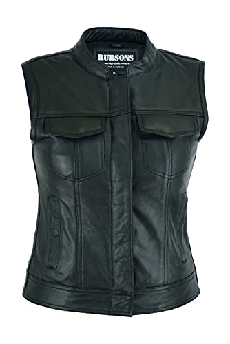 RUBSONS SOA Women’s Leather Biker Club Style Vest (DE/NL/SE/PL, Alphanumerisch, XXL, Regular, Regular, Black)