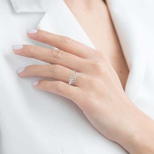 925 Sterling Silver Open Rings,Adjustable Personalised Finger Wrap Around Leaves Promise Ring,Stylish Bling Rhinestones Cubic Zirconia Sterling Silver Rings Jewelry for Women Girls Chic Gifts - Image 2