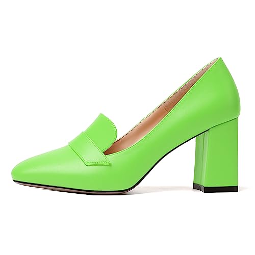 Image of MODENCOCO Womens Sexy Formal Matte Slip On Square Toe Work Block High Heel Loafers Shoes 3.5 Inch