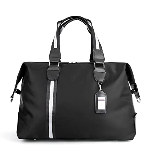 LOKEEVAN Borsone da Viaggio Piccolo Uomo,Borsa da Viaggio Aereo,Elegante Leggera Multitasche,Decorazione in Finta Pelle Con Tracolla Travel Bag,Impermeabile Tela di Oxford Nera 35L,60x30x20cm(Nera-B)