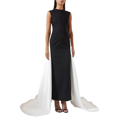 Women's Black Column Gown - Sheath White Trim Wedding Guest Dress