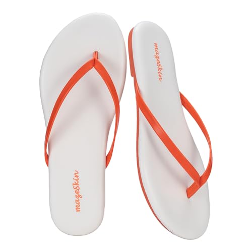 Image of mazeskin Women's Memory Foam Comfortable Flat Thong Sandals Dressy Summer Beach Leather Slide Flip Flops