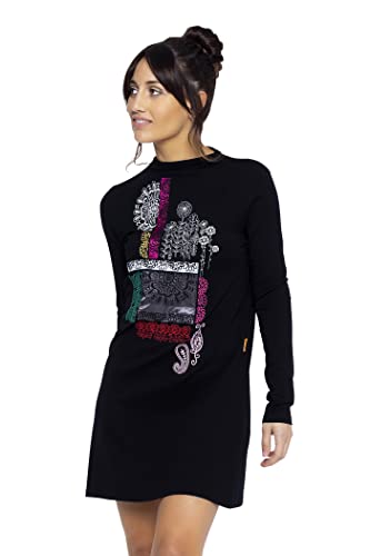 Mamatayoe Arabesque Vestido para Mujer Color Negro, Manga Larga y Bordado...