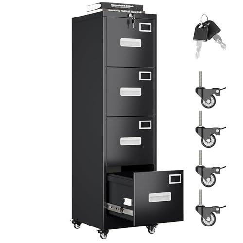 Aobabo 4 Drawer File Cabinet with Wheels, Lockable Metal Filing