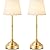 keysays 2 Pack Cordless Table Lamp, Rechargeable Desk Lamp with Fabric Shade, Battery Operated Lamp 3 Color Stepless Dimming, Small Touch Bedside Lamp Home Decor for Dining, Counter (Brushed Gold)