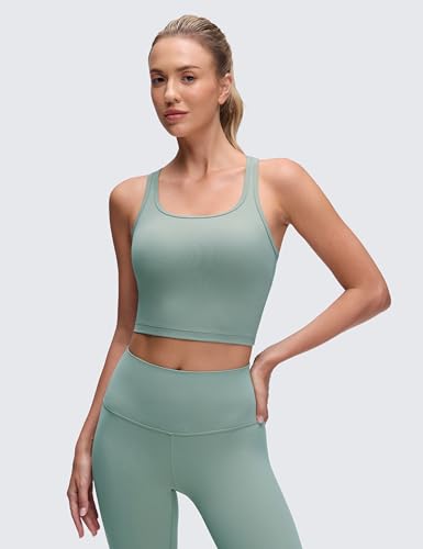 Image of CRZ YOGA Butterluxe Racerback Crop Tank Tops | Light Support, Removable Pads, Yoga, Extremely Soft, Scoop Neck, Longline Sports Bras for Women