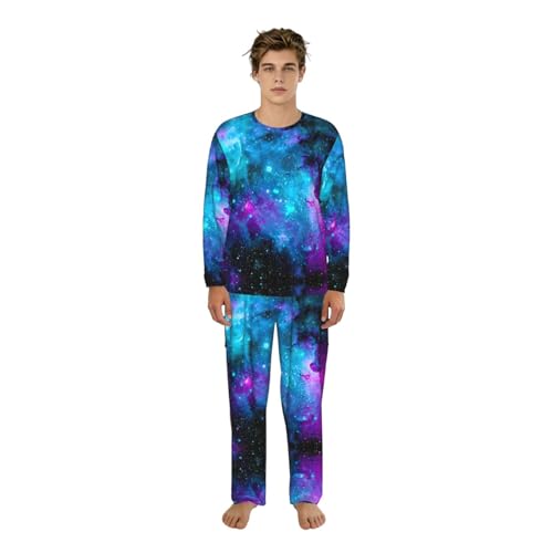 Pyjama imprimé ciel étoilé violet homme pantalon élastique poches