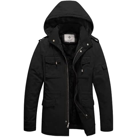 WenVen Men's Winter Military Thickened Sherpa Fleece Parka Jacket Warm Coat with Removable Hood Casual Hooded Outerwear Coats Black XXL Cover