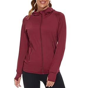 AMZSPORT Sweat à Capuche et à Manches Longues pour Femmes Veste de Course Sport avec Trous Les Pouces, Rouge XXL