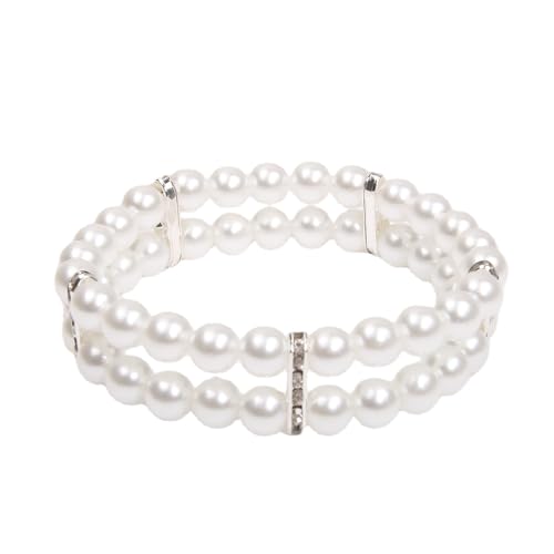 XKSRWE 2 Rows Pearls Pet Dog Necklace Collar Bling Accessories Charm Pet Puppy Jewelry Puppy Chihuahua Yorkie Handmade Adjustable (White, Small)