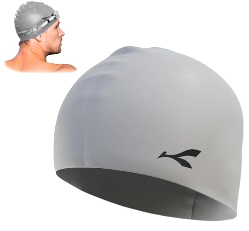 Konex Waterproof Silicone Swimming Cap for Men & Women | Stretchable & Quick-Dry | Prevents Hair Pull & Chemical Damage | Ideal for Children & Adult (Light Grey)