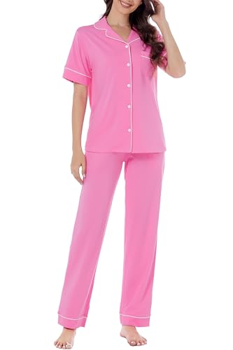 Image of LUBOT 100% Cotton Pajamas for Women Pajama Set Soft 2 Piece Sleepwear PJ Set Long Sleeve Button Knit Cozy Loungewear XS-XXL
