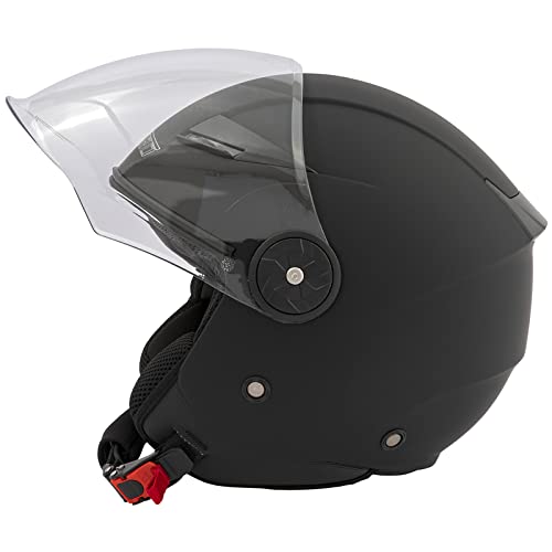 Casco tipo jet de moto con pantalla transparente y acabado mate 3