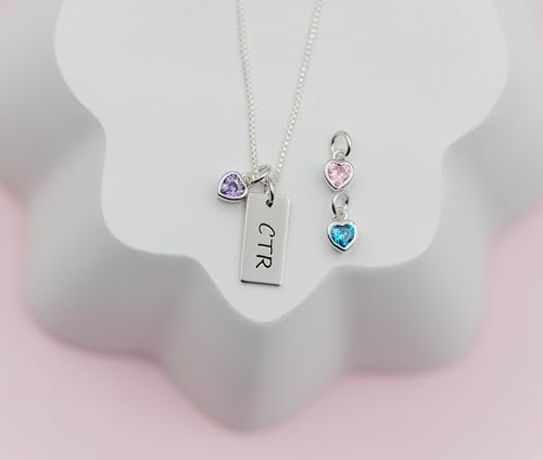 Girl's Sterling Silver CTR Bar Necklace with Simulated Birthstone Heart Charm3