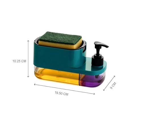 Image of Plastic 3 in 1 Soap Pump Dispenser Dish Soap Liquid Dispenser Sponge Holder Dish Soap Pump Dispenser for Kitchen Sink Countertop Kitchen Bathroom (Multi-Color) (Multicolour)