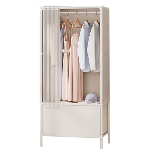 Armario portátil resistente, organizador de almacenamiento de tela no tejida para dormitorio y guardarropa, elegante perchero para tienda de ropa (blanco)