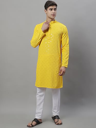 Image of Jompers Yellow Yellow Chikankari Embroidered and Sequence Kurtas. (Yellow, 5XL)