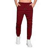 WENKOMG1 Mens Athletic Fashion Pants - Elastic Bottom Casual Running Jersey Jogger Sweat Pants Twill Joggers Man Workout Clothes Pantalones Deportivos para Hombre (XL - Wine)