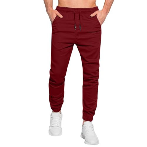 WENKOMG1 Mens Athletic Fashion Pants - Elastic Bottom Casual Running Jersey Jogger Sweat Pants Twill Joggers Man Workout Clothes Pantalones Deportivos para Hombre (XL - Wine)