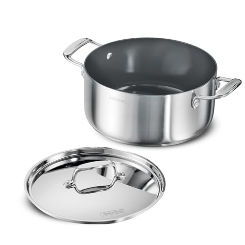 Image of Tramontina Fusao Healthy Triply Ceramic 24cm / 4.8L Casserole EX+ with SS 304 Lid | Stock Pot | Biryani Pot | Induction Friendly | Stay Cool Handle I 10 Year Warranty