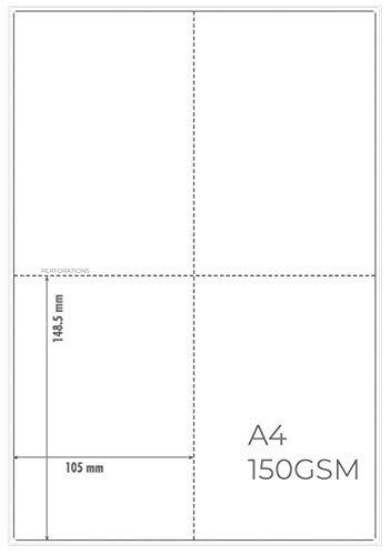 OfficeGear A6 Karte perforiert bedruckbar Speicherkarte, Karteikarte, Studienkarte, Speisekarte, Broschüre 105x148 mm - 4 Karten pro weißem A4 Blatt 150 g/m² - 30 Blatt 120 Karten Gratis Vorlage Cover