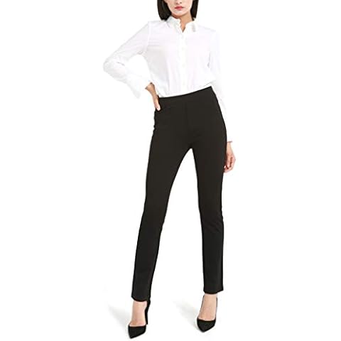 Bamans Women's Black Trousers with Two Pockets, Straight Leg Suit Trousers, Stretch, Elastic, Casual - Black - XX-Large Cover