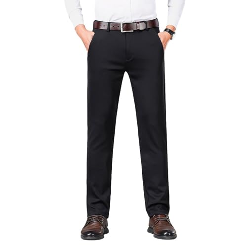 Men's Elastic Suit Pants Casual High Waist Straight Loose Wide Leg Solid Color Business Trousers with Pockets