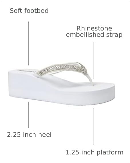 Image of REDVOLUTION New Women's Rhinestone Sandals Platform T-Strap Jewel Sandals High Wedge Flip Flops