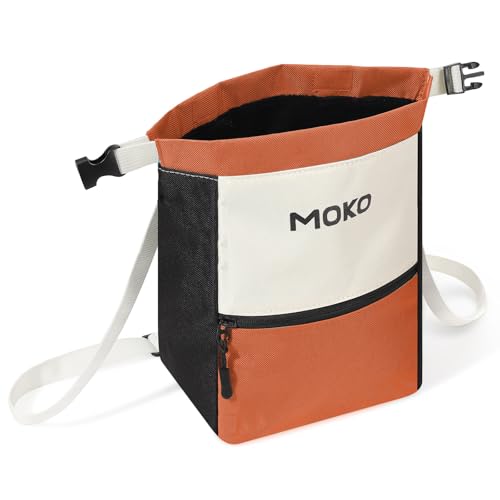 MoKo Bolsa de Magnesio para Escalada en Roca, Bolsa de Magnesio con Cierre Magnético y Bolsillo con Cremallera, Cubo de Magnesio para Levantamiento de Pesas, Búlder, Gimnasia, Fitness, Naranja