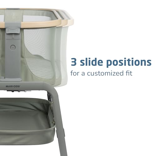 Image of Maxi-Cosi Iora Baby Bassinets Bedside Sleeper, Portable Bassinet, Infant Bedside Sleeper Crib, Height Adjustable, Breathable Mesh, Large Storage Basket, Classic Green