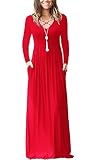 LILBETTER Women's Long Sleeve Loose Plain Maxi Dresses Casual Long Dresses with Pockets(Red,XX-Large)