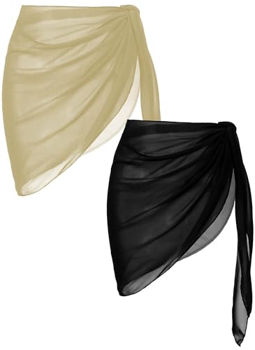 Image of Ekouaer 2 Pieces Women Beach Sarongs Sheer Cover Ups Chiffon Bikini Wrap Skirt for Swimwear S-XXL