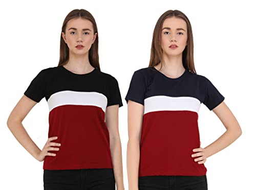 Image of Reifica Women Tshirt Combo Pack of 2 | Regular Fit Half Sleeves Round Neck Cotton Tops Combo for Women /Girls