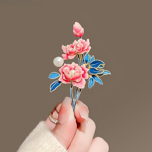 Image of Dainty Flower Brooch Pin for Women Graceful Peony Pearl Enamel Badge Lapel Pin Brightly Colored Corsage Pin Chic Banquet Party Jewelry Dress Accessories Gift