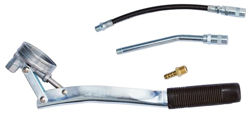 Güde Druckluft-Fettpressen-Set (für DIN-Fettkartuschen oder Direktbefüllung, Arbeitsdruck 2-8 bar, Pressdruck 100-400 bar, Flex-Düsenschlauch, abgewinkeltes Düsenrohr mit Mundstück, Handhebel)
